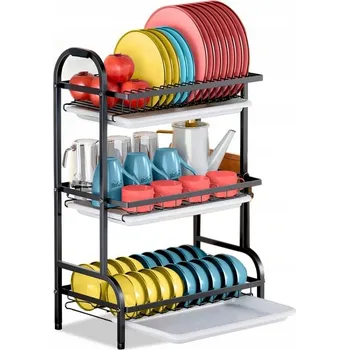 Odkapávač na nádobí Odkapávač na nádobí Tříúrovňová skládací odkapávač černá velká XXL