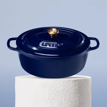 Huuust Smaltovaný litinový hrnec oválný - 32 cm / Safírově modrá