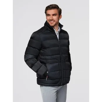 Pánská džínová bunda s pletenými rukávy a kapucí – modro-černá V2 OM-JADJ-0220