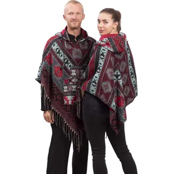 Dámské pončo Pončo se vzory PANKAJ vínovo-tyrkysová V.