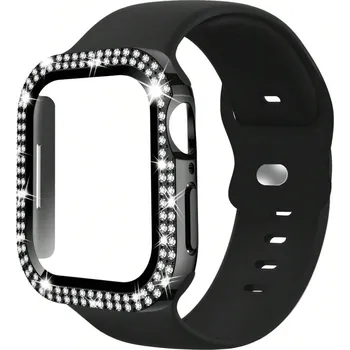 Příslušenství k chytrým hodinkám Sada Ochranný kryt s kamínky + silikonový řemínek Apple Watch 40mm Barva: Černá, Typ: 1