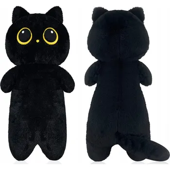Dekorativní polštářek 1Mcz Roztomilý plyšový polštář Kočka s velkýma očima 60cm, černý