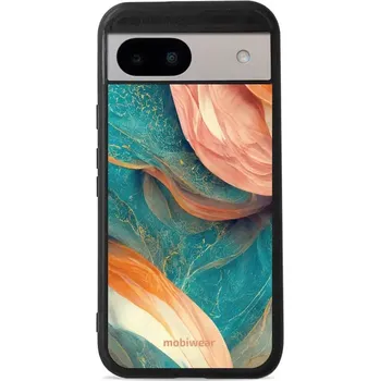 Pouzdro na mobilní telefon Lesklý kryt Mobiwear Glossy - Google Pixel 8A - G025G - Azurový a oranžový mramor (Prémiové lesklé pouzdro, obal, kryt Mobiwear Glossy na mobil Google Pixel 8A - G025G - Azurový a oranžový mramor, materiál Plast + TPU silikon - krytí po všech stranách,)