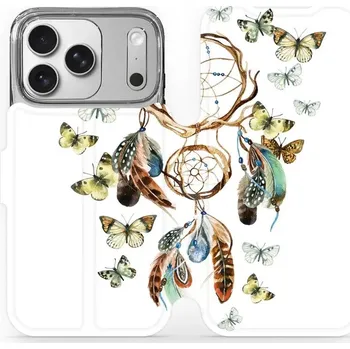 Pouzdro na mobilní telefon Flipové pouzdro Mobiwear - Apple iPhone 17 Pro - M001P Lapač a motýlci (Knížkové flip pouzdro, obal, kryt na mobil Apple iPhone 17 Pro - M001P Lapač a motýlci, materiál Umělá kůže + TPU - ochrana 360°, stojánek, silikonová vanička, magnetické zavírání)