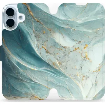 Pouzdro na mobilní telefon Flipové pouzdro Mobiwear - Apple iPhone 17 - VP34S Zelenkavý a zlatavý mramor (Knížkové flip pouzdro, obal, kryt na mobil Apple iPhone 17 - VP34S Zelenkavý a zlatavý mramor, materiál Umělá kůže + TPU - ochrana 360°, stojánek, silikonová vanička, magnetick