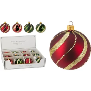 Vánoční dekorace KOOPMAN Vánoční koule 80 mm, třpytivý zlatý dekor (mix 4 barev, cena /1 ks) 591667