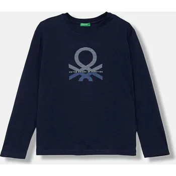 Chlapecké tričko Dětské bavlněné tričko s dlouhým rukávem United Colors of Benetton tmavomodrá barva, s potiskem, 3I1XC10Q3 3I1XC10Q3.G.seasonal 59X, vel. 170