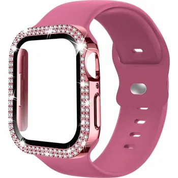 Sada Ochranný kryt s kamínky + silikonový řemínek Apple Watch 44mm Barva: Dragonfruit, Typ: 40