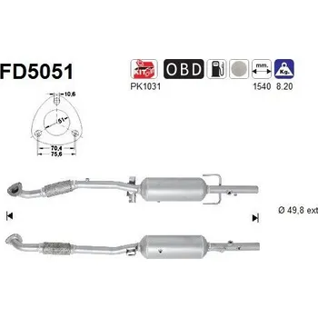 Filtr pevných částic Filtr sazových částic, výfukový systém AS FD5051