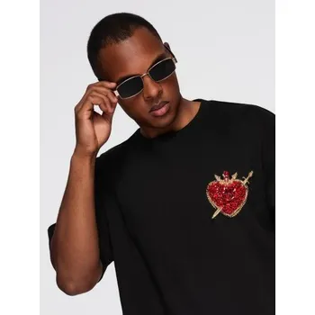 Pánské tričko Pánské bavlněné tričko s aplikací šperků na hrudi – černé V1 OM-TSCT-0290