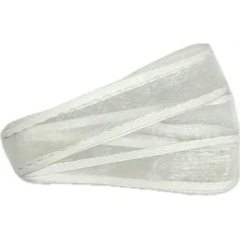 Stuha Stuha organzová CHAMPAGNER bílá prošívaná 25mm x 2m (7,50 Kč/m) (Stuha skládaná, saténové okraje , střed organza, průsvitná, s drátkem v lemu)
