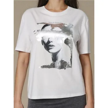 Sinsay - Bavlněné oversize tričko s potiskem - krémová - 225IN-01X - 225IN-01X-S