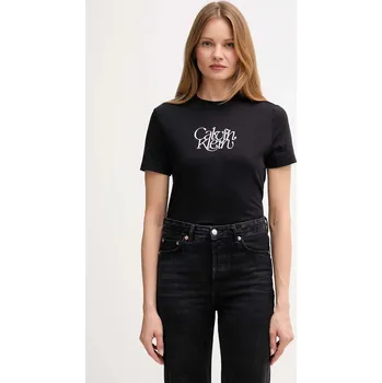 Dámské tričko Bavlněné tričko Calvin Klein Jeans dámské, černá barva, LV047D210G 99X, vel. XS