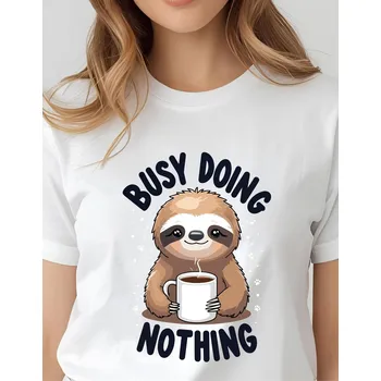 Dámské tričko - Lenochod s kafíčkem Barva: Růžová, Velikost: 2XL