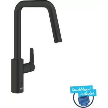 Vodovodní baterie Grohe QuickFix Start Elektronická dřezová baterie s výsuvnou sprškou, bateriové napájení, matná černá, 1012432430