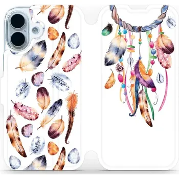 Pouzdro na mobilní telefon Flipové pouzdro Mobiwear - Apple iPhone 17 - M003S Lapač a barevná pírka (Knížkové flip pouzdro, obal, kryt na mobil Apple iPhone 17 - M003S Lapač a barevná pírka, materiál Umělá kůže + TPU - ochrana 360°, stojánek, silikonová vanička, magnetické zavírání