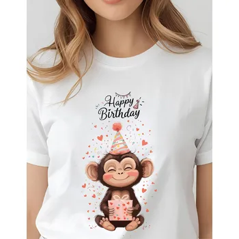 Dámské tričko - Všechno nejlepší opička Barva: Bílá, Velikost: 3XL