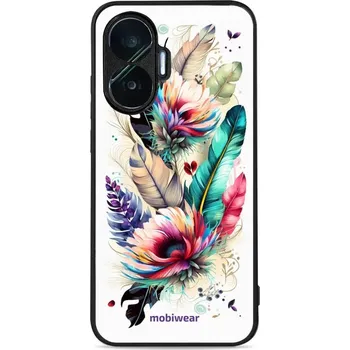 Pouzdro na mobilní telefon Lesklý kryt Mobiwear Glossy - Xiaomi Poco F7 - G017G Pírka a květy (Prémiové lesklé pouzdro, obal, kryt Mobiwear Glossy na mobil Xiaomi Poco F7 - G017G Pírka a květy, materiál Plast + TPU silikon - krytí po všech stranách, neošoupatelný potisk, tenké)