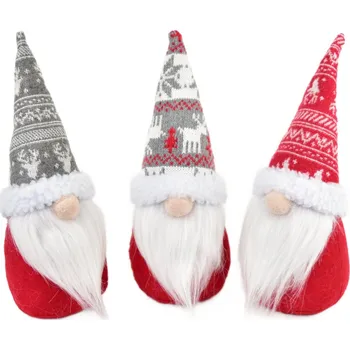 Vánoční dekorace Skřítci s pletenou čepicí 30 cm, set 3 ks