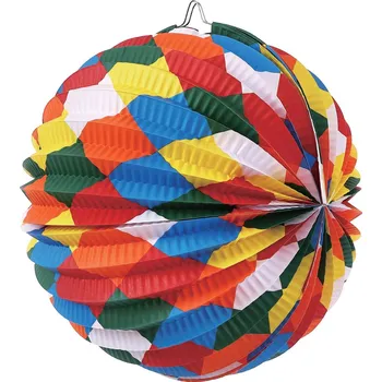 Party dekorace Lampion kulatý 26x22,5 cm Barevné čtverce