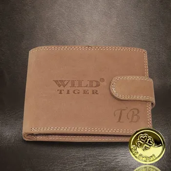 Peněženka Pánská kožená peněženka Tiger Leather světle hnědá | Pravá kůže, monogram Vyberte variantu: bez jakékoliv úpravy + Akce - zlatá mince Pro štěstí ZDARMA