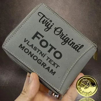 Peněženka Tvujoriginal Pánská šedá kožená peněženka TIGER na zip s fotkou, textem nebo monogramem Šedá
