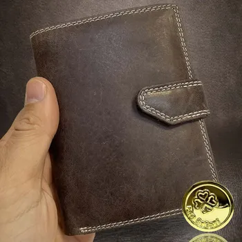 Peněženka Pánská tmavě hnědá kožená peněženka GURU s monogramem | Pravá kůže, elegantní styl Vyberte variantu: bez jakékoliv úpravy + Akce - zlatá mince Pro štěstí ZDARMA