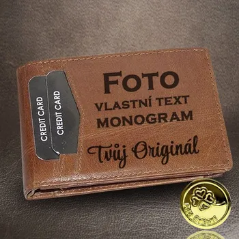 Peněženka Stylová dolarovka, poctivá práce. Vlastní foto nebo text. Kožená dolarovka ROYAL s fotkou nebo textem | Monogram na míru Vyberte variantu: + MONOGRAM | zdarma | + Akce - zlatá mince Pro štěstí ZDARMA