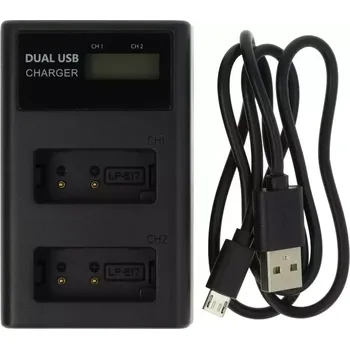 TopTechnology USB nabíječka baterie Canon LP-E17 DUÁLNÍ, pro nabíjení až dvou baterií současně, nahrazuje originál