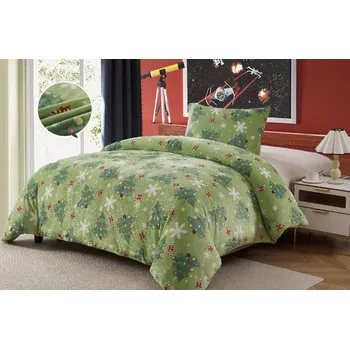 Povlečení Textilomanie CHRISTMAS TREE VELVET zelené 140 x 200, 70 x 90 cm zipový uzávěr