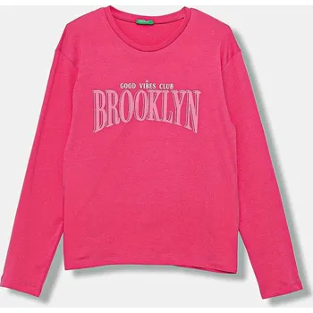 Dětská móda Dětské bavlněné tričko s dlouhým rukávem United Colors of Benetton 3JERC10QM.G.seasonal růžová 42X, vel. 120
