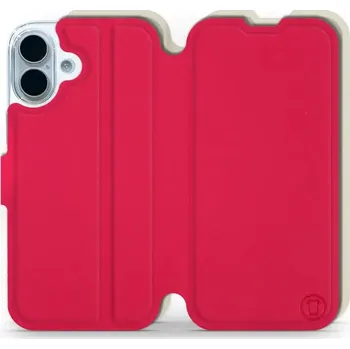 Pouzdro na mobilní telefon Flipové pouzdro Mobiwear Semiš - Apple iPhone 17 - Rudé & Béžové (Knížkové semišové flip pouzdro, obal, kryt na mobil Apple iPhone 17 - Rudé & Béžové, materiál semiš + TPU, ochrana 360°, stojánek, silikonová vanička, magnetické zavírání)