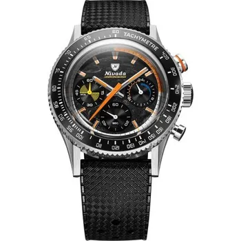 Hodinky Nivada Grenchen Chronoking Mecaquartz Racing Carbon - Inter. Bezel - Black Rubber Tropic + 5 let záruka a dárek ZDARMA