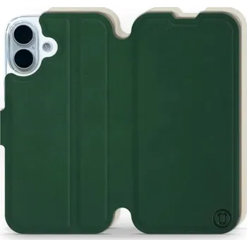 Pouzdro na mobilní telefon Flipové pouzdro Mobiwear Semiš - Apple iPhone 17 - Zelené & Béžové (Knížkové semišové flip pouzdro, obal, kryt na mobil Apple iPhone 17 - Zelené & Béžové, materiál semiš + TPU, ochrana 360°, stojánek, silikonová vanička, magnetické zavírání)