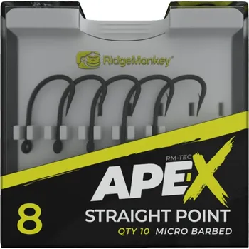 Rybářský háček RidgeMonkey Háček Ape-X Straight Point Barbed Velikost 8 10ks