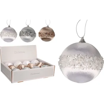 Vánoční dekorace KOOPMAN Vánoční koule 100 mm saténová, zdobená goralkami (mix 3 barev, cena /1 ks) 591648