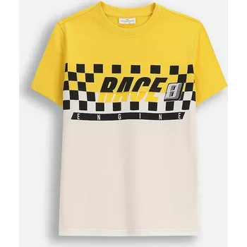 Dětské bavlněné tričko Coccodrillo žlutá barva, s potiskem, CITY RACING BOY JUNIOR ZC5143201CBJ 18X, vel. 152
