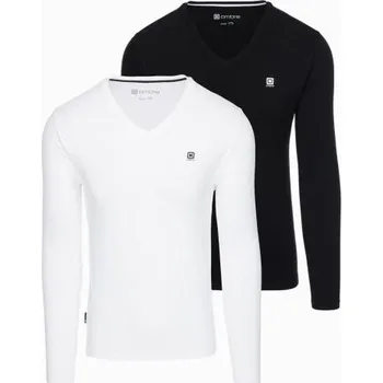 Pánské tričko Sada pánských triček SLIM FIT s dlouhým rukávem, výstřihem do V a logem, 2 kusy – směs bílé/černé V2 Z103