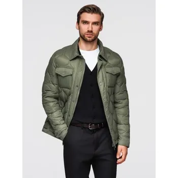 Pánská prošívaná bunda se dvěma zapínáními – světle šedá V2 OM-JALP-0231