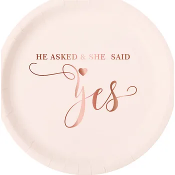 Talíř Party Pal Papírové talíře, He asked & She said yes, růžová, 18cm, 6ks