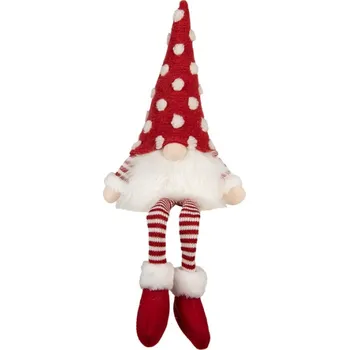 Červeno-bílý sklandinávský vánoční skřítek s puntíkatou čepicí Tomte – 8x12x46 cm