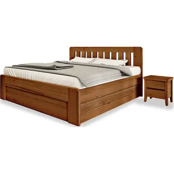 Postel Postel Postelia DENVER s úložným prostorem 140 x 200 dub - Dřevěná postel z masivu, dubové manželské dvoulůžko o šíři masivu 3,7 cm