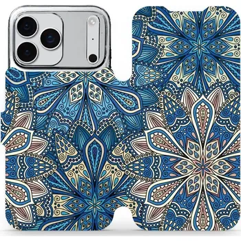 Pouzdro na mobilní telefon Flipové pouzdro Mobiwear - Apple iPhone 17 Pro Max - V108P Modré mandala květy (Knížkové flip pouzdro, obal, kryt na mobil Apple iPhone 17 Pro Max - V108P Modré mandala květy, materiál Umělá kůže + TPU - ochrana 360°, stojánek, silikonová vanička,)