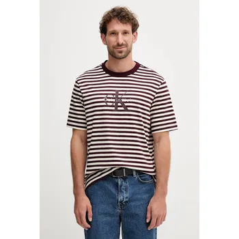 Pánské tričko Bavlněné tričko Calvin Klein Jeans pánské, vínová barva, LV04RD204G 83X, vel. L