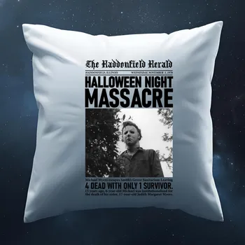 Dekorativní polštářek Polštářek - Masakr motorovou pilou v novinách