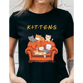 Dámské tričko Dámské tričko - Friends – Vtipná Parodie s koťátky Barva: Růžová, Velikost: M