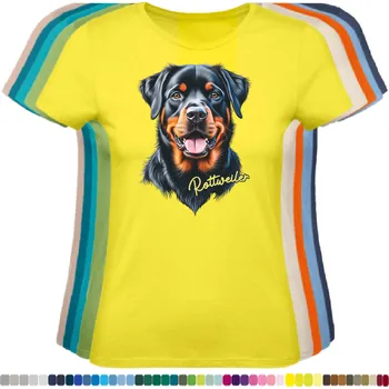 Dámské tričko damske-levne-bavlnene-tricko-digitalni-potisk-pes-rotvajler Barva: Lemon - citronové, velikost: XXL