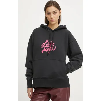 Dámská mikina Bavlněná mikina Karl Lagerfeld Jeans dámská, černá barva, s kapucí, s potiskem, A1W20093 99J, vel. XL
