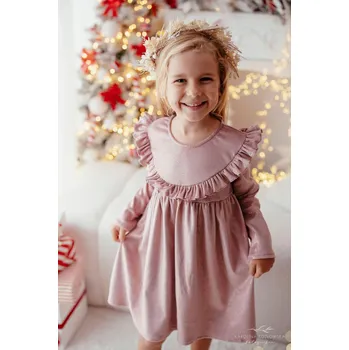 Dívčí šaty Dívčí sametové šaty s volánky – pudrově růžové Lily grey 110 / 5 let