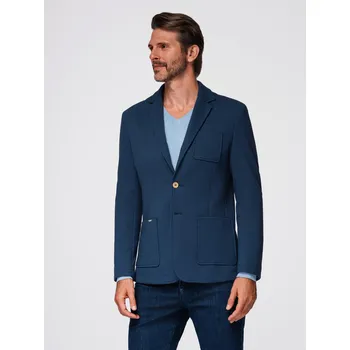 Pánská casual bunda Pánská pletená bunda SLIM s jemnou texturou - tmavě modrá V6 OM-BLZB-0101 - XL